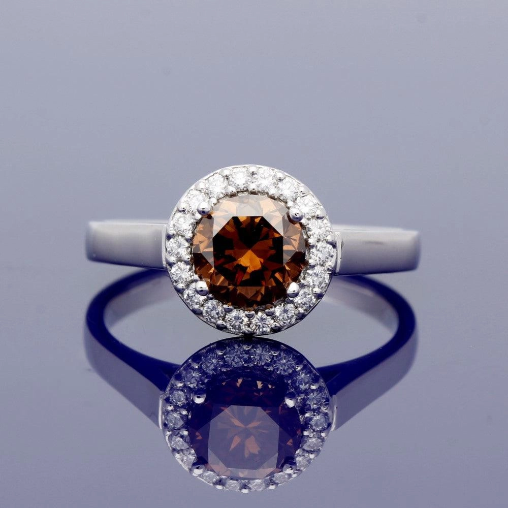 18ct White Gold Halo Ring with 1.21ct Certificated Chocolate Diamond