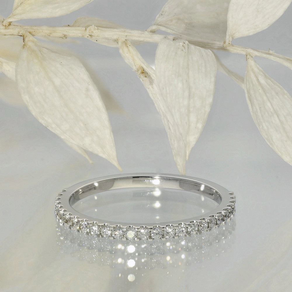 18ct White Gold Micro Set Diamond 1.5mm Slim Half Eternity Ring