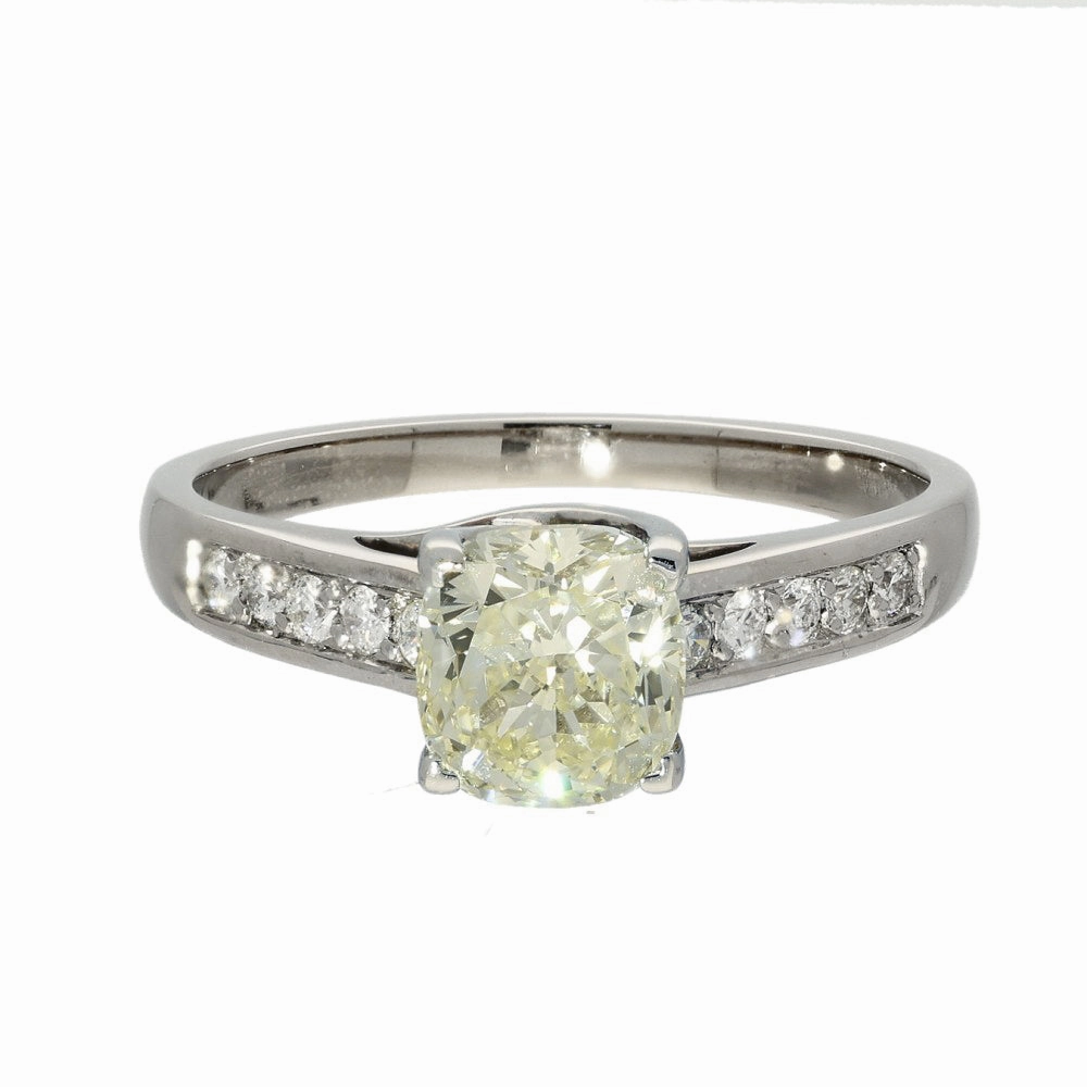 18ct White Gold Natural Yellow Diamond Solitaire with Diamond Set Shoulders