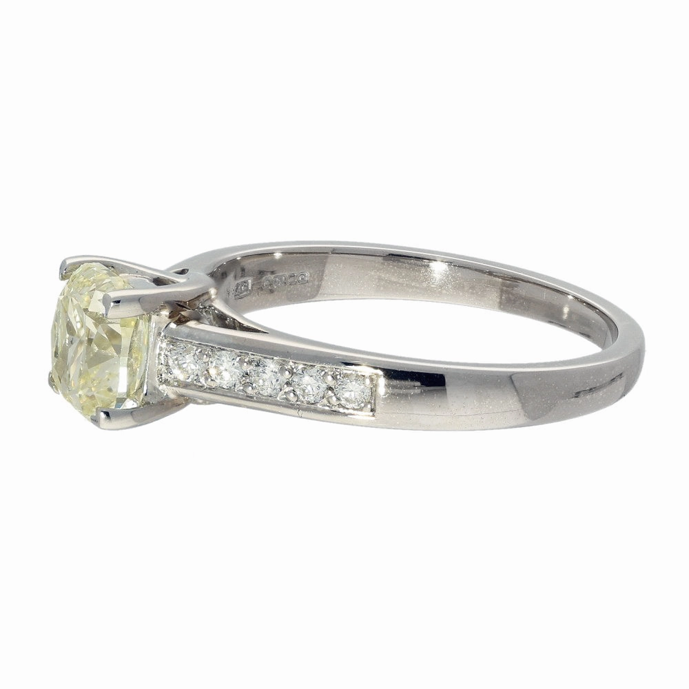 18ct White Gold Natural Yellow Diamond Solitaire with Diamond Set Shoulders