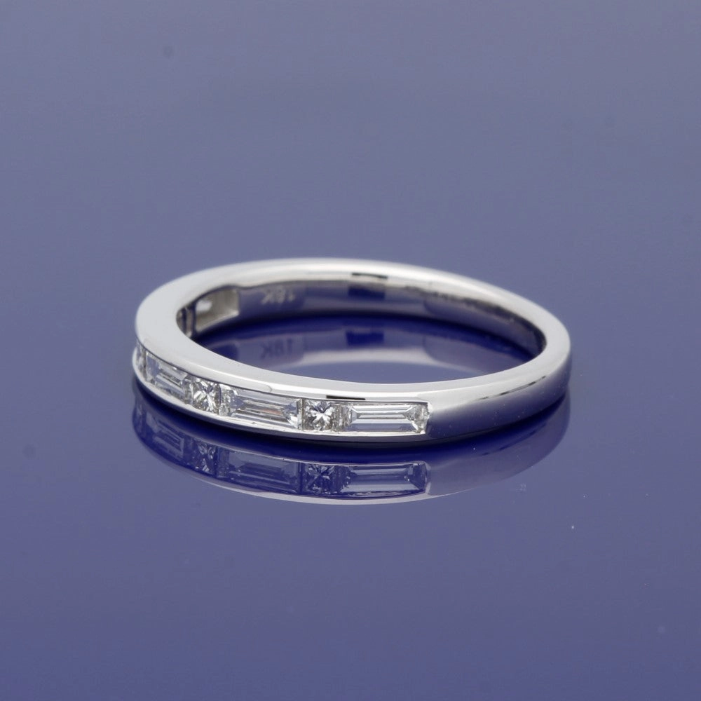 18ct White Gold Princess and Baguette Cut Diamond Half Eternity Ring