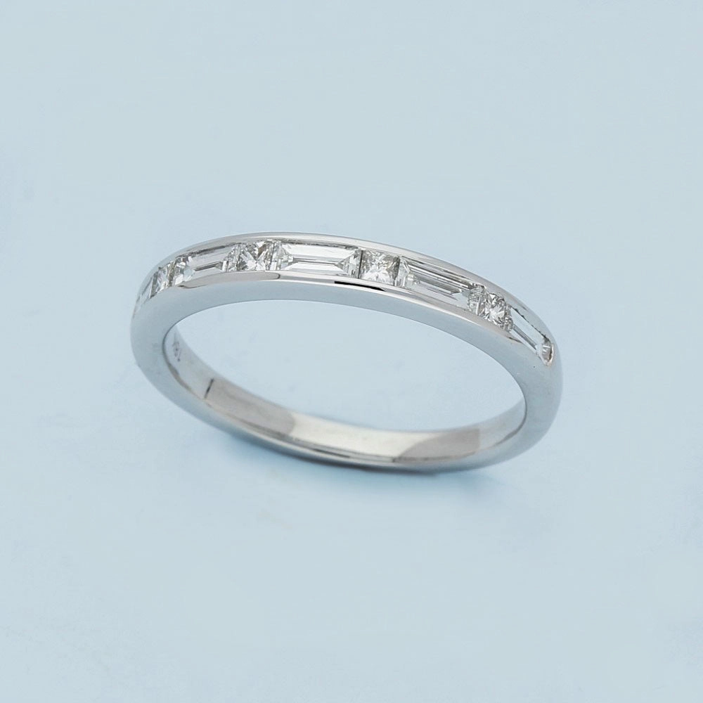 18ct White Gold Princess and Baguette Cut Diamond Half Eternity Ring
