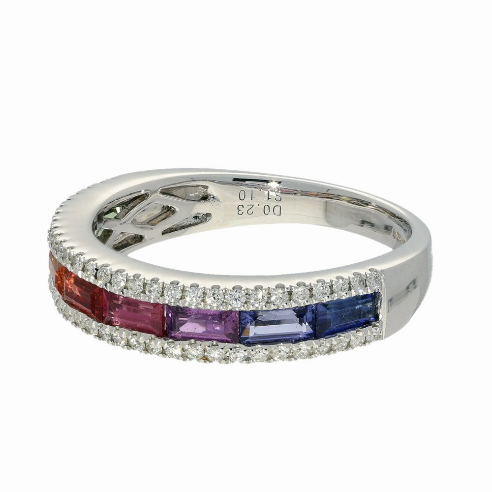 18ct White Gold Rainbow Sapphire and Diamond Half Eternity Ring