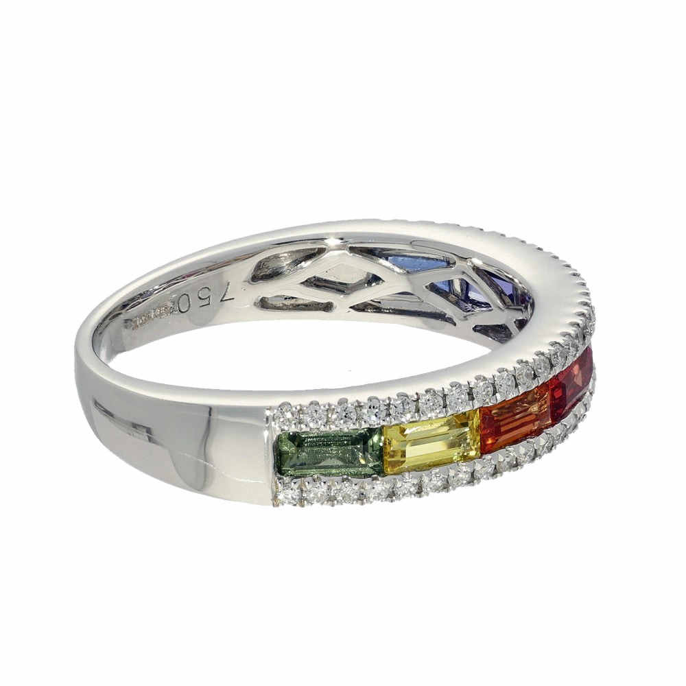 18ct White Gold Rainbow Sapphire and Diamond Half Eternity Ring
