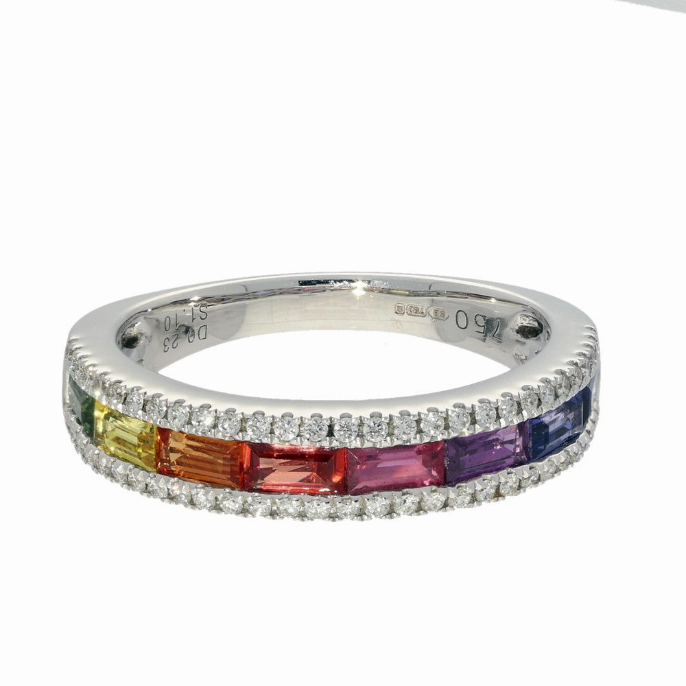 18ct White Gold Rainbow Sapphire and Diamond Half Eternity Ring