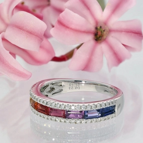 18ct White Gold Rainbow Sapphire and Diamond Half Eternity Ring
