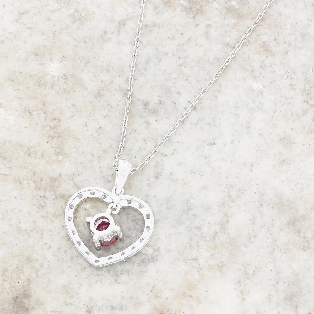 18ct White Gold Ruby and Diamond Pendant and 9ct White Gold Chain