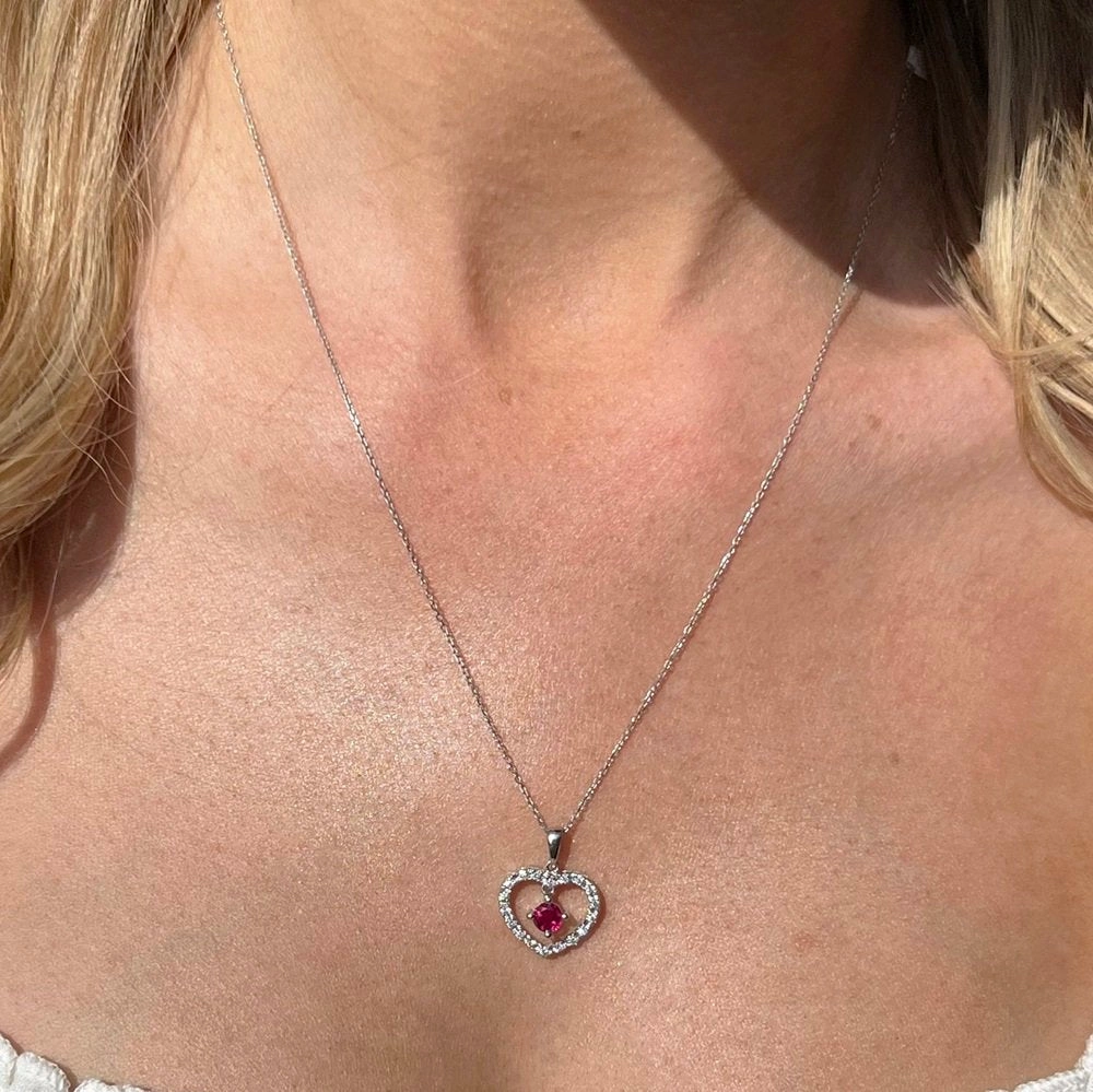 18ct White Gold Ruby and Diamond Pendant and 9ct White Gold Chain