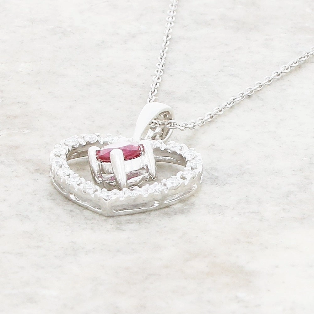 18ct White Gold Ruby and Diamond Pendant and 9ct White Gold Chain