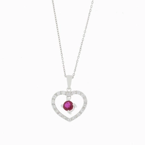 18ct White Gold Ruby and Diamond Pendant and 9ct White Gold Chain