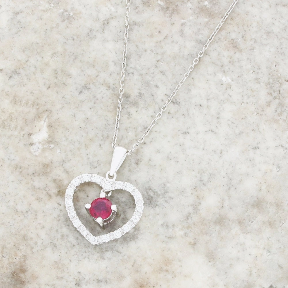18ct White Gold Ruby and Diamond Pendant and 9ct White Gold Chain