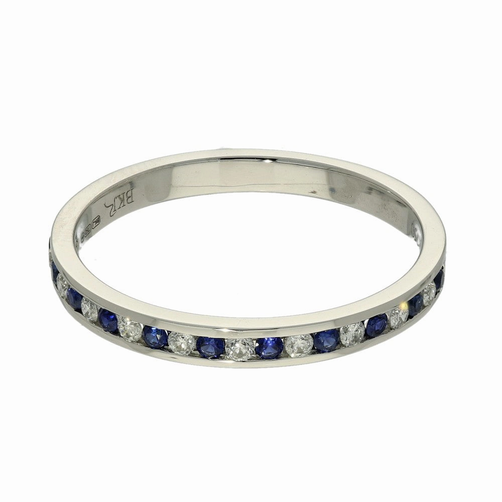 18ct White Gold Slim Sapphire & Diamond Half Eternity Ring