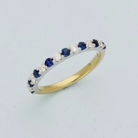 18ct Yellow & White Gold Sapphire & Diamond Half Eternity Ring
