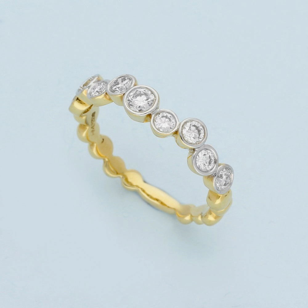 18ct Yellow Gold Diamond Bubble Half Eternity Ring