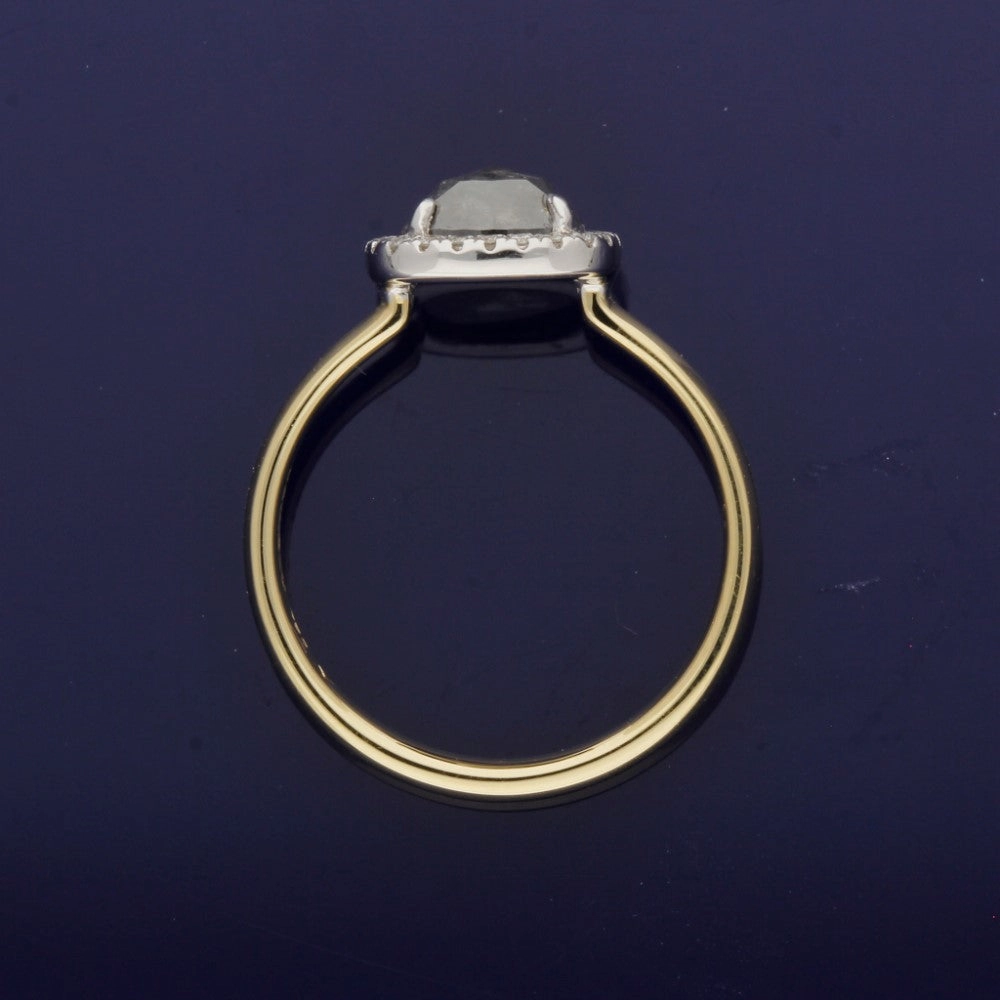 18ct Yellow Gold Diamond Halo Ring with 1.89ct Cushion Cut Salt & Pepper Diamond