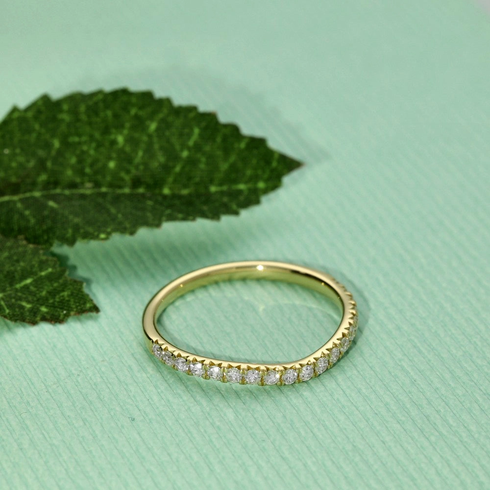 18ct Yellow Gold Diamond Micro Claw Curved Half Eternity Ring