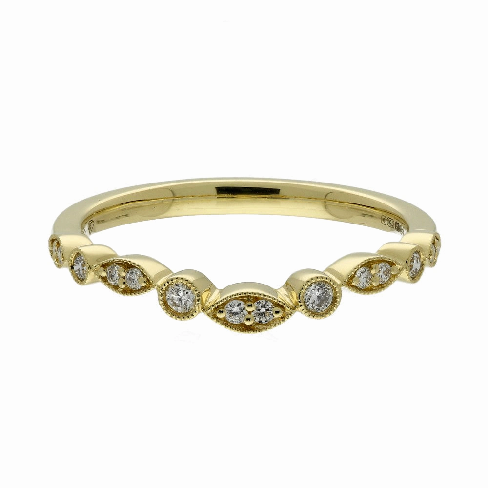 18ct Yellow Gold Diamond Milgrain Edge Half Eternity Ring