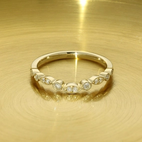 18ct Yellow Gold Diamond Milgrain Edge Half Eternity Ring