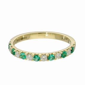18ct Yellow Gold Emerald & Diamond Slim 2.1mm Half Eternity Ring