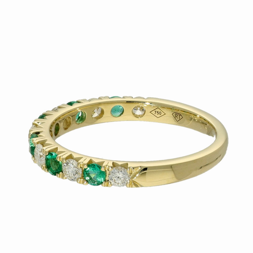 18ct Yellow Gold Emerald & Diamond Slim 2.6mm Half Eternity Ring