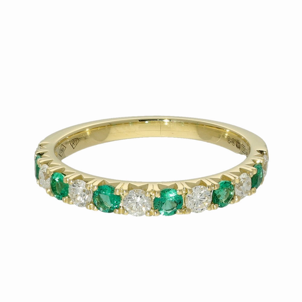 18ct Yellow Gold Emerald & Diamond Slim 2.6mm Half Eternity Ring