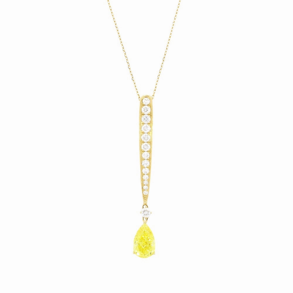 18ct Yellow Gold  Lab Grown Pear Shape Vivid Yellow Diamond Pendant With Chain