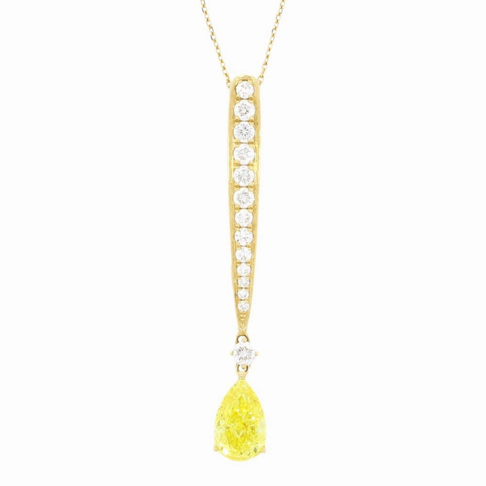 18ct Yellow Gold  Lab Grown Pear Shape Vivid Yellow Diamond Pendant With Chain