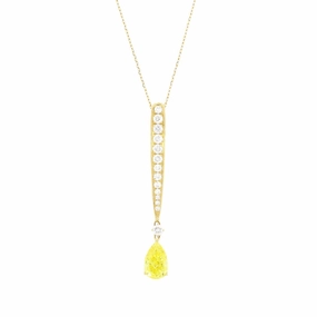 18ct Yellow Gold  Lab Grown Pear Shape Vivid Yellow Diamond Pendant With Chain