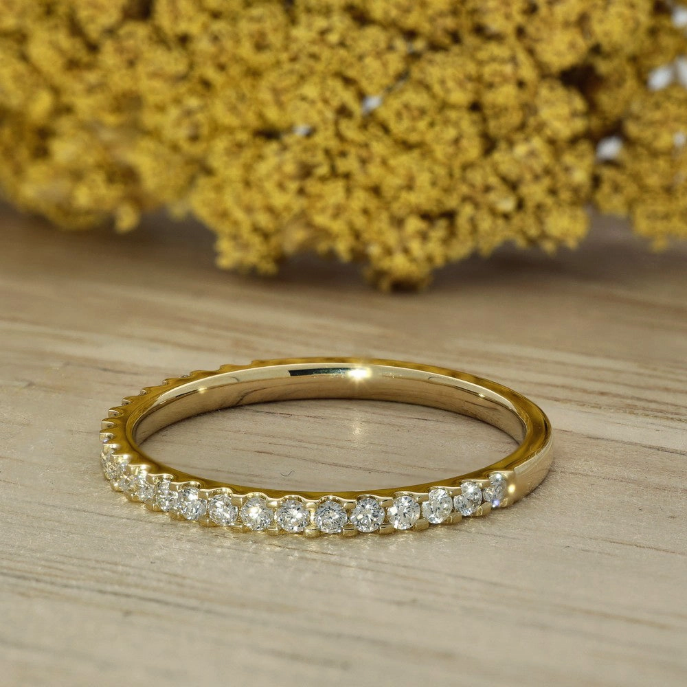18ct Yellow Gold Micro Set Diamond 1.6mm Slim Half Eternity Ring