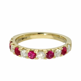 18ct Yellow Gold Ruby & Diamond 3mm Half Eternity Ring