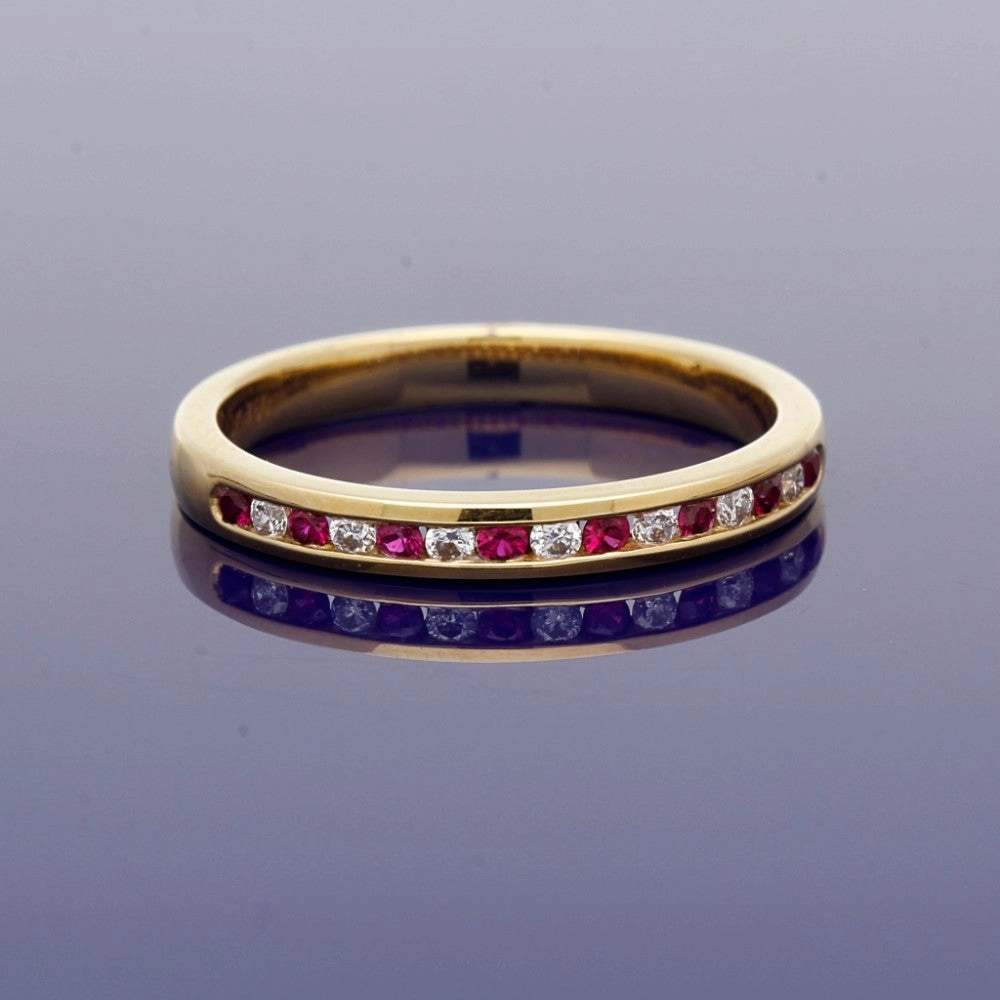18ct Yellow Gold Ruby & Diamond Half Eternity Ring