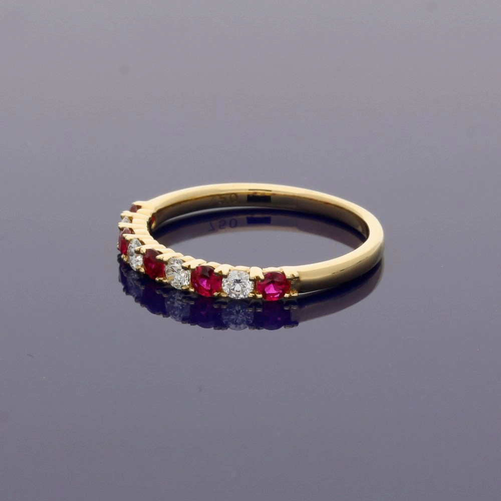 18ct Yellow Gold Ruby & Diamond Half Eternity Ring