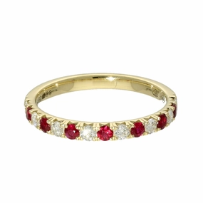 18ct Yellow Gold Ruby & Diamond Slim 2.1mm Half Eternity Ring