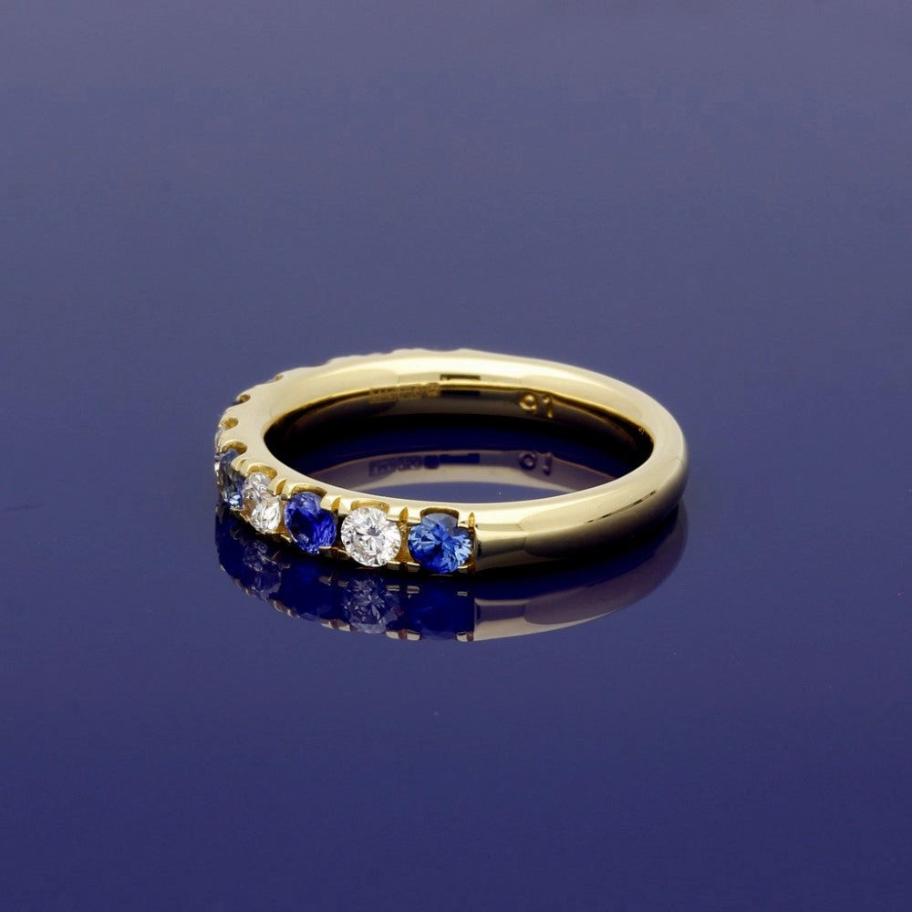 18ct Yellow Gold Sapphire & Diamond 3mm Half Eternity Ring