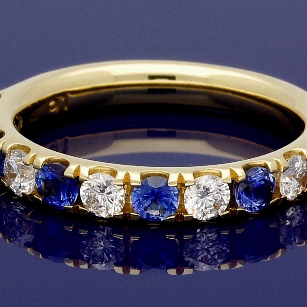 18ct Yellow Gold Sapphire & Diamond 3mm Half Eternity Ring
