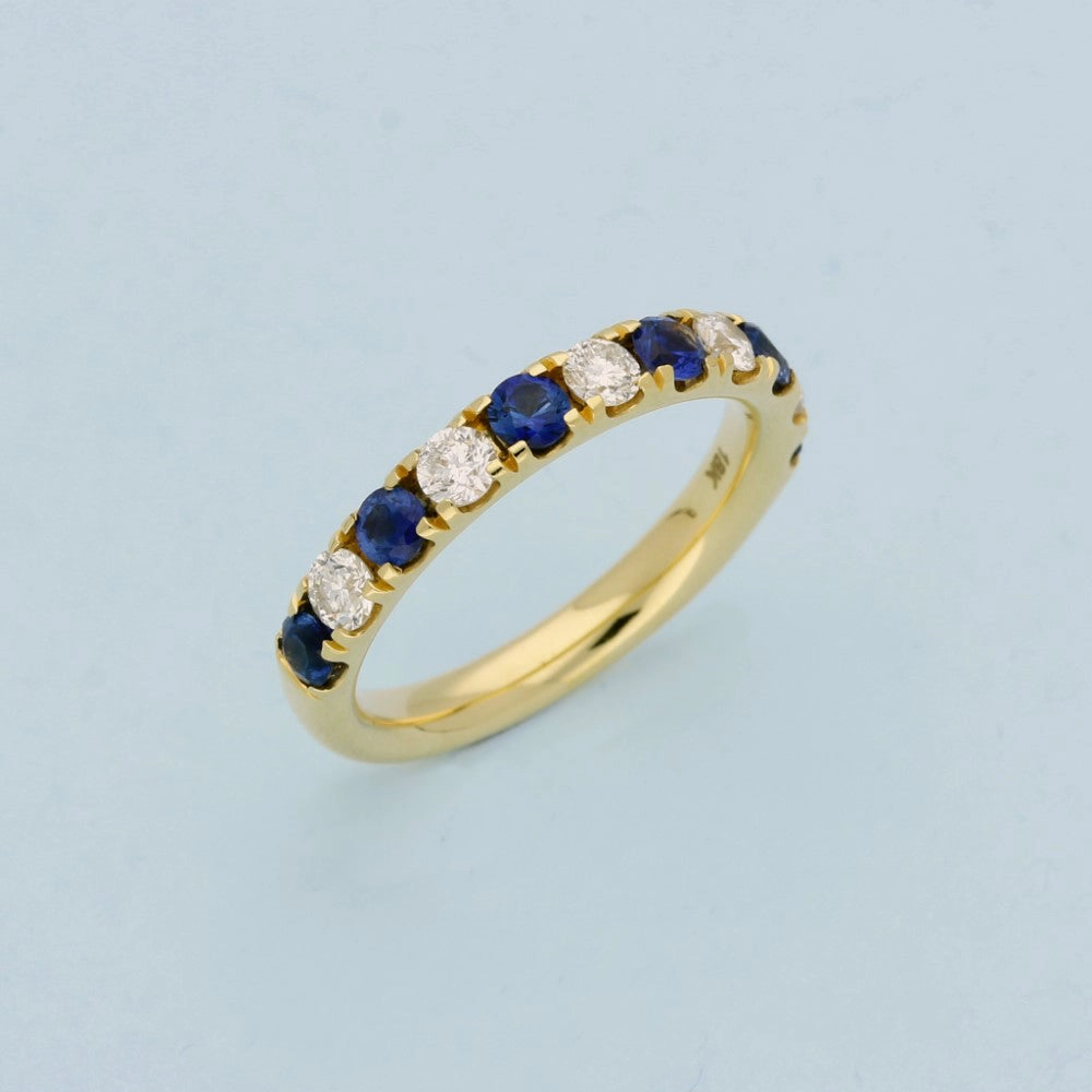 18ct Yellow Gold Sapphire & Diamond 3mm Half Eternity Ring