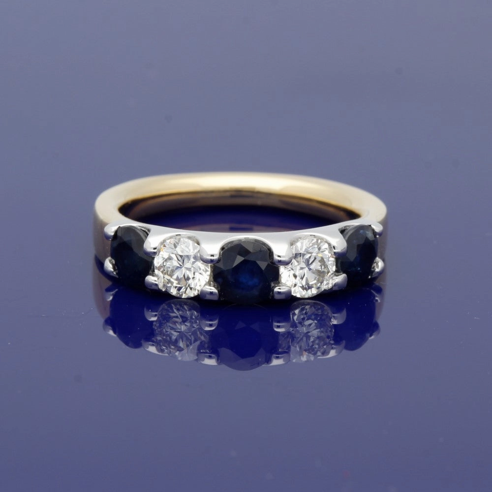 18ct Yellow Gold Sapphire & Diamond 5mm Half Eternity Ring