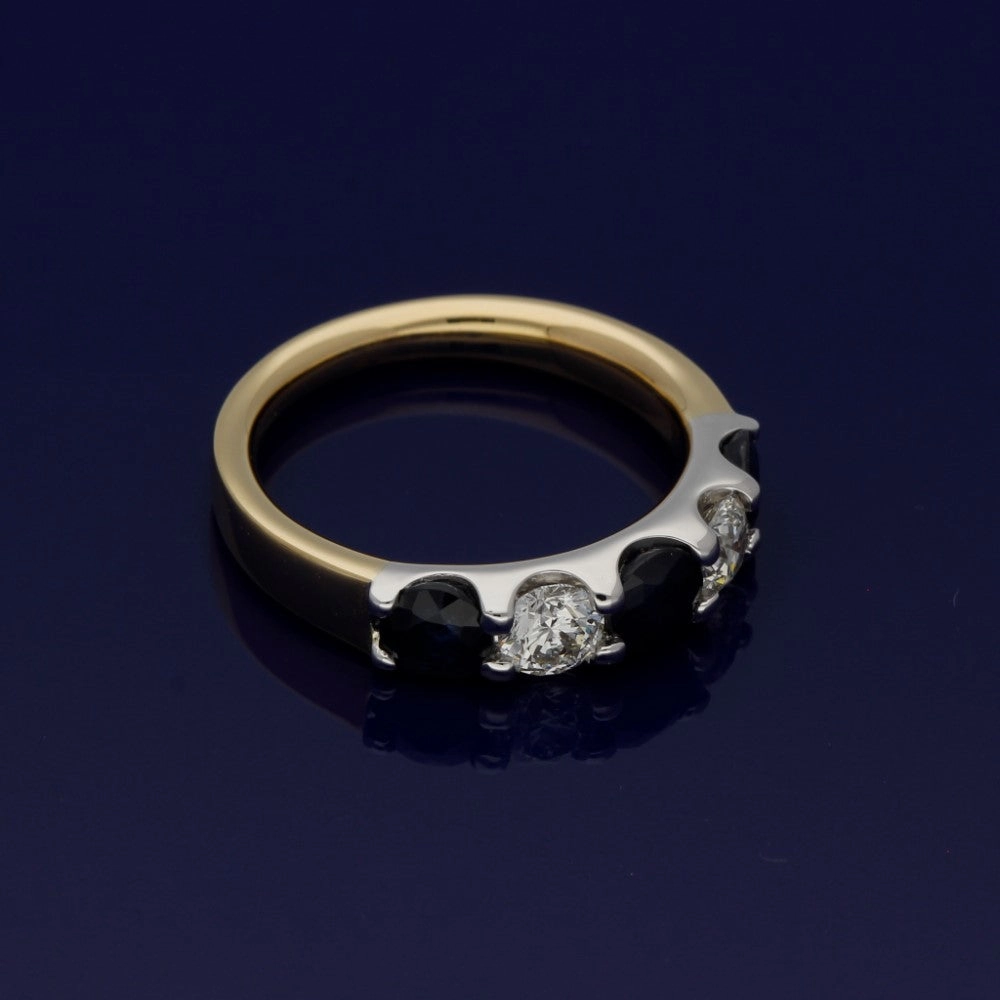 18ct Yellow Gold Sapphire & Diamond 5mm Half Eternity Ring