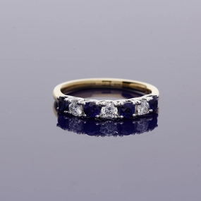 18ct Yellow Gold Sapphire and Diamond Half Eternity Ring