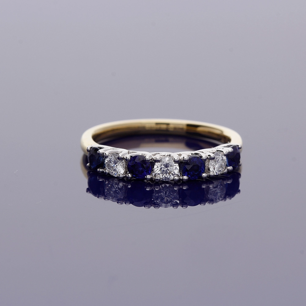 18ct Yellow Gold Sapphire and Diamond Half Eternity Ring