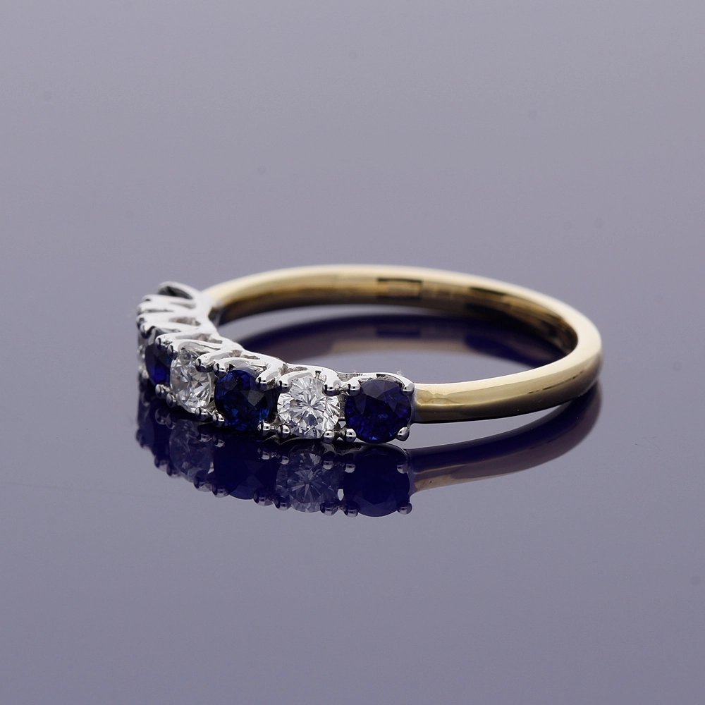 18ct Yellow Gold Sapphire and Diamond Half Eternity Ring