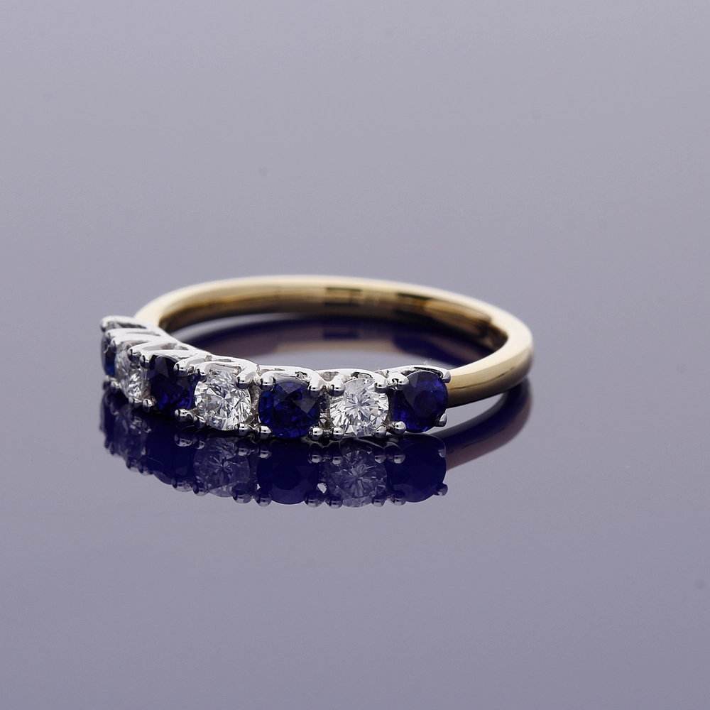 18ct Yellow Gold Sapphire and Diamond Half Eternity Ring
