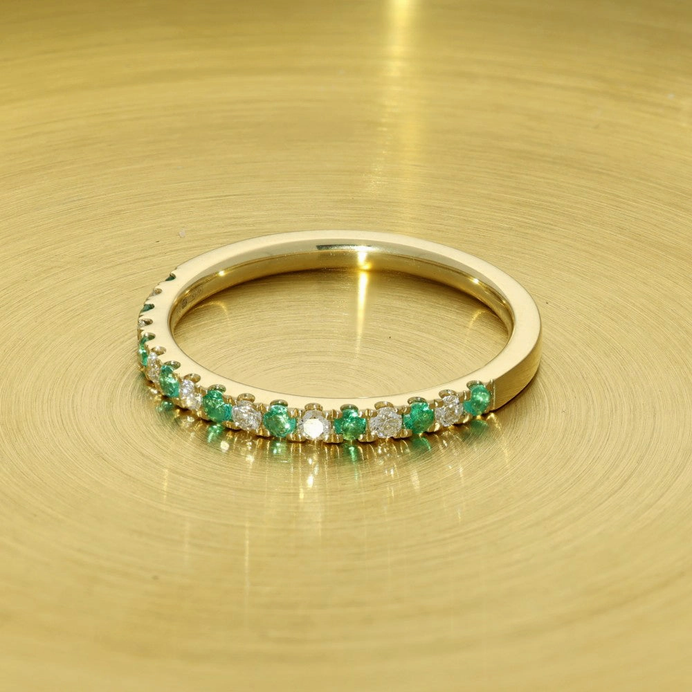 18ct Yellow Gold Slim Emerald & Diamond Half Eternity Ring