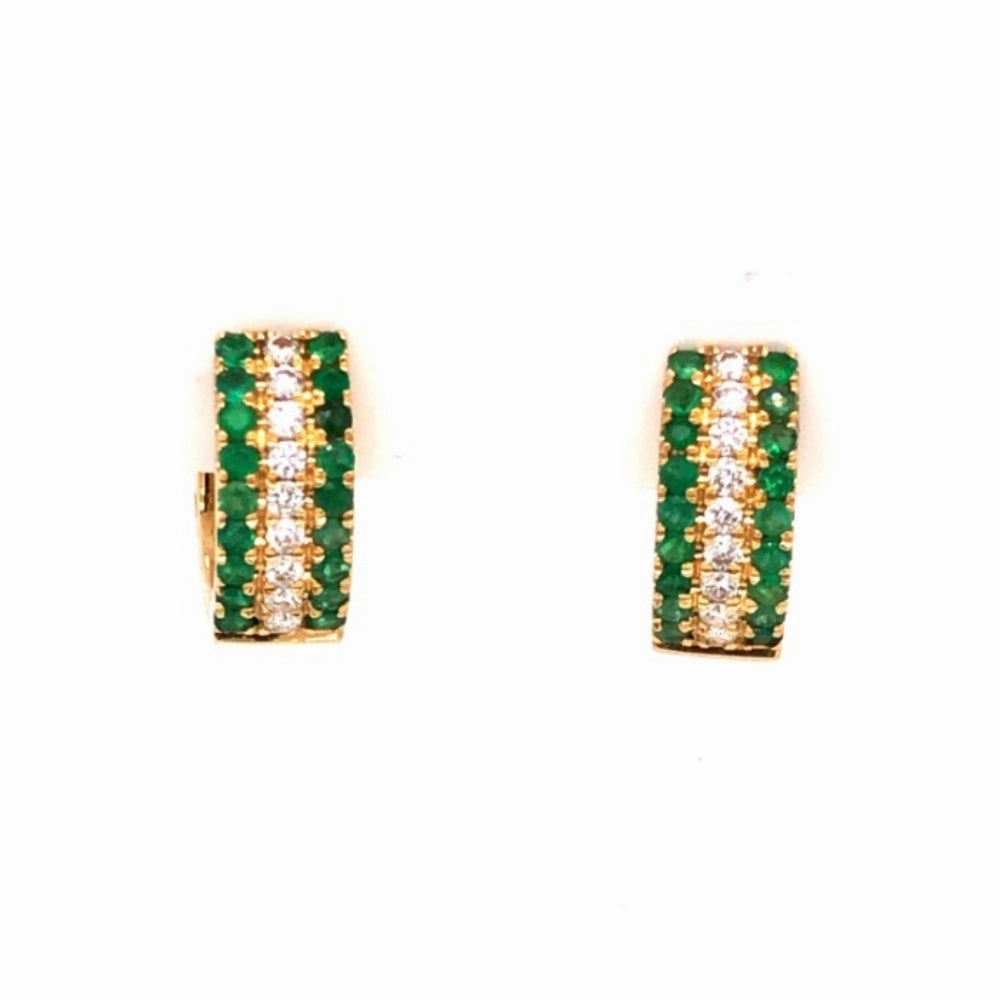 18k Emerald & Diamond Hoop Earrings