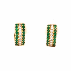 18k Emerald & Diamond Hoop Earrings