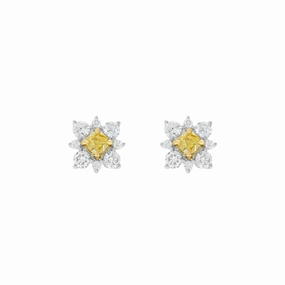 18k Gold Yellow and White Diamond Stud Earrings