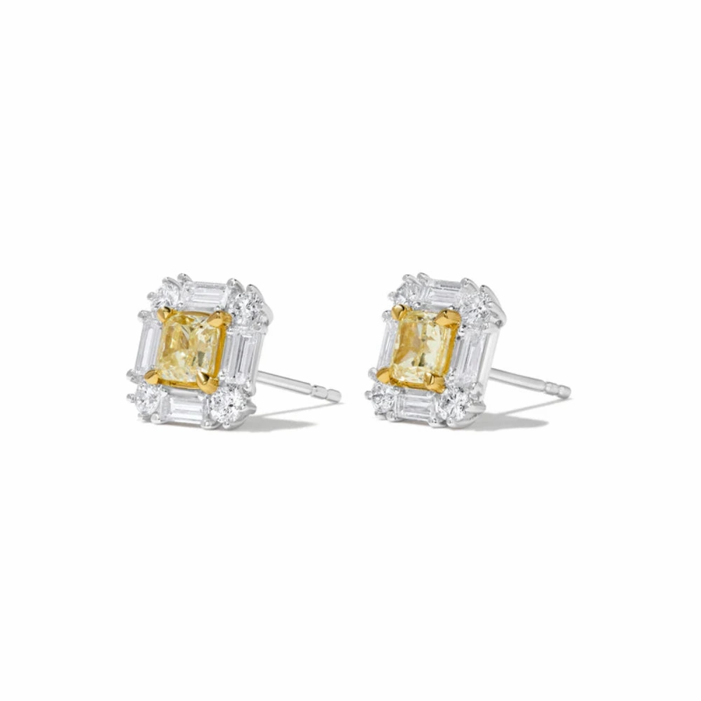 18k Gold Yellow Cushion Diamond Earrings