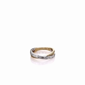 18k Two-Tone Yellow and White Diamond Crossover Band