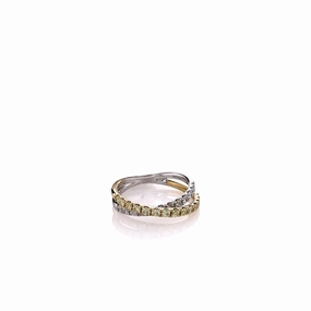 18k Two-Tone Yellow and White Diamond Crossover Band
