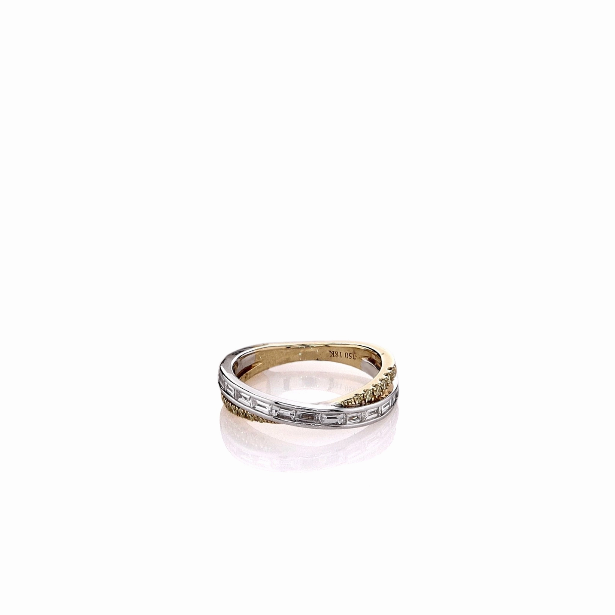 18k Two-Tone Yellow and White Diamond Crossover Band